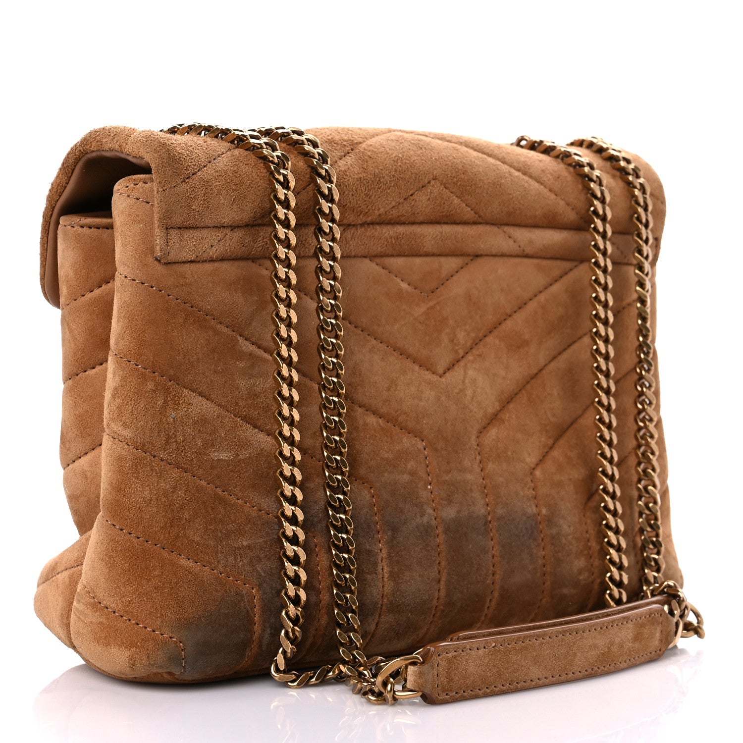 Saint Laurent Suede Calfskin Y Quilted Monogram Small Loulou Chain Satchel Cinnamon 3 of 18