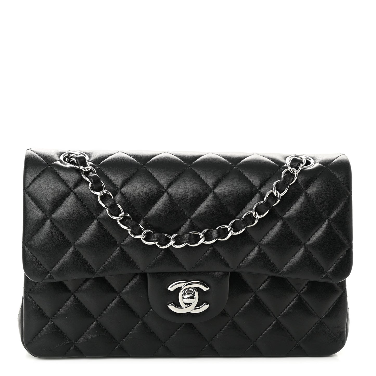 Lambskin Quilted Small Double Flap Black