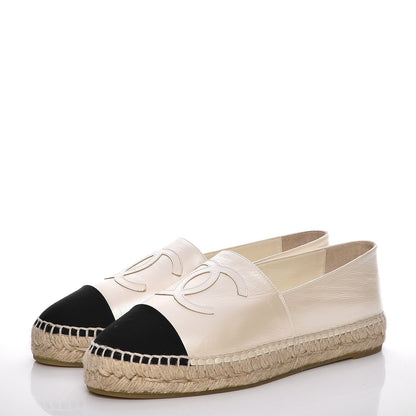 Chanel Metallic Calfskin Grosgrain CC Espadrilles 39 Ivory Black 3 of 10