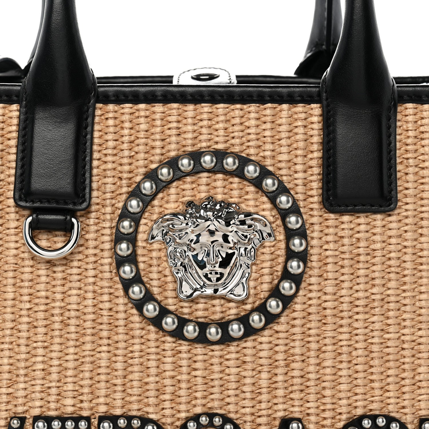 Versace Raffia Studded La Medusa Tote Beige 7 of 9