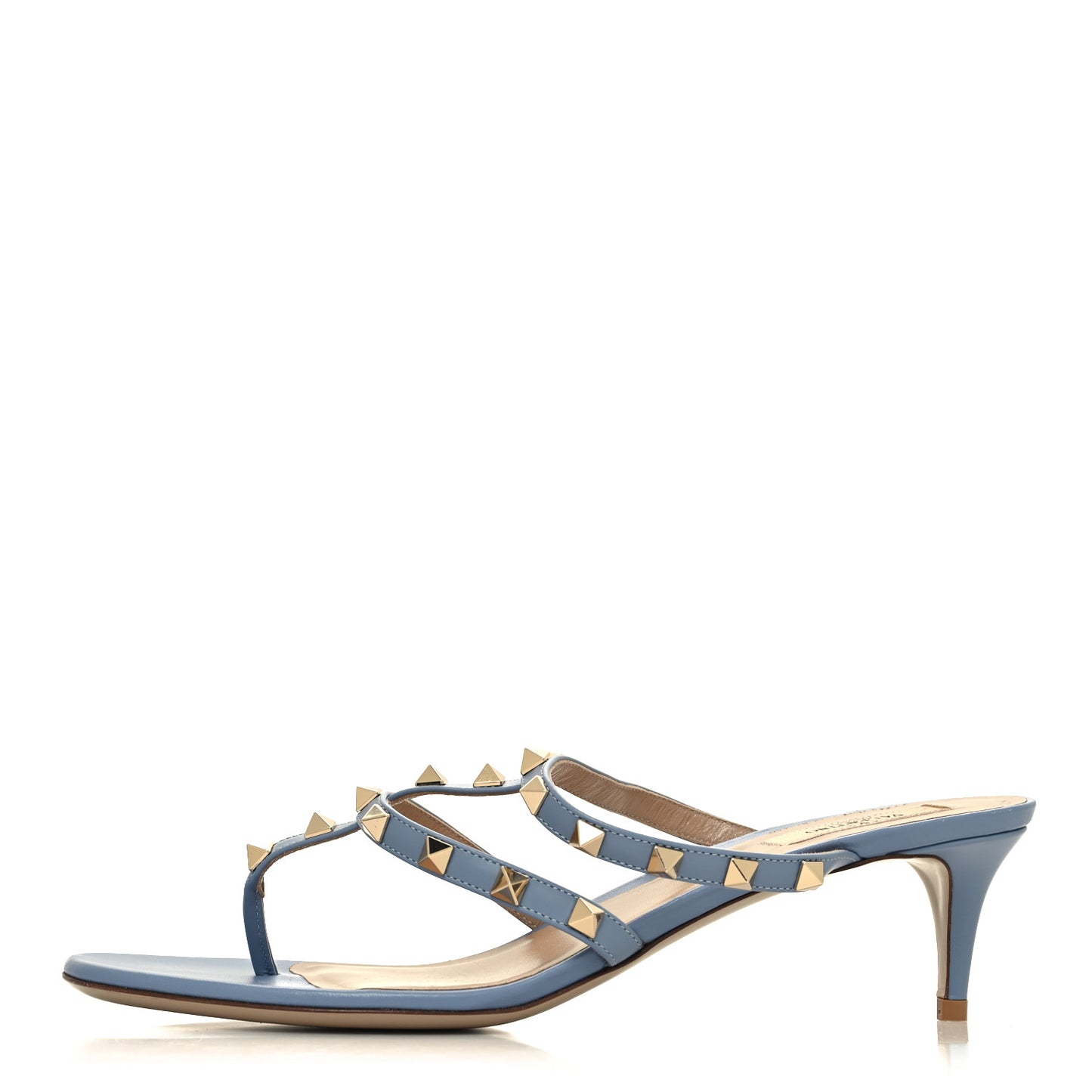 Calfskin Rockstud 50mm Flip Flop Thong Sandals 41 Niagara
