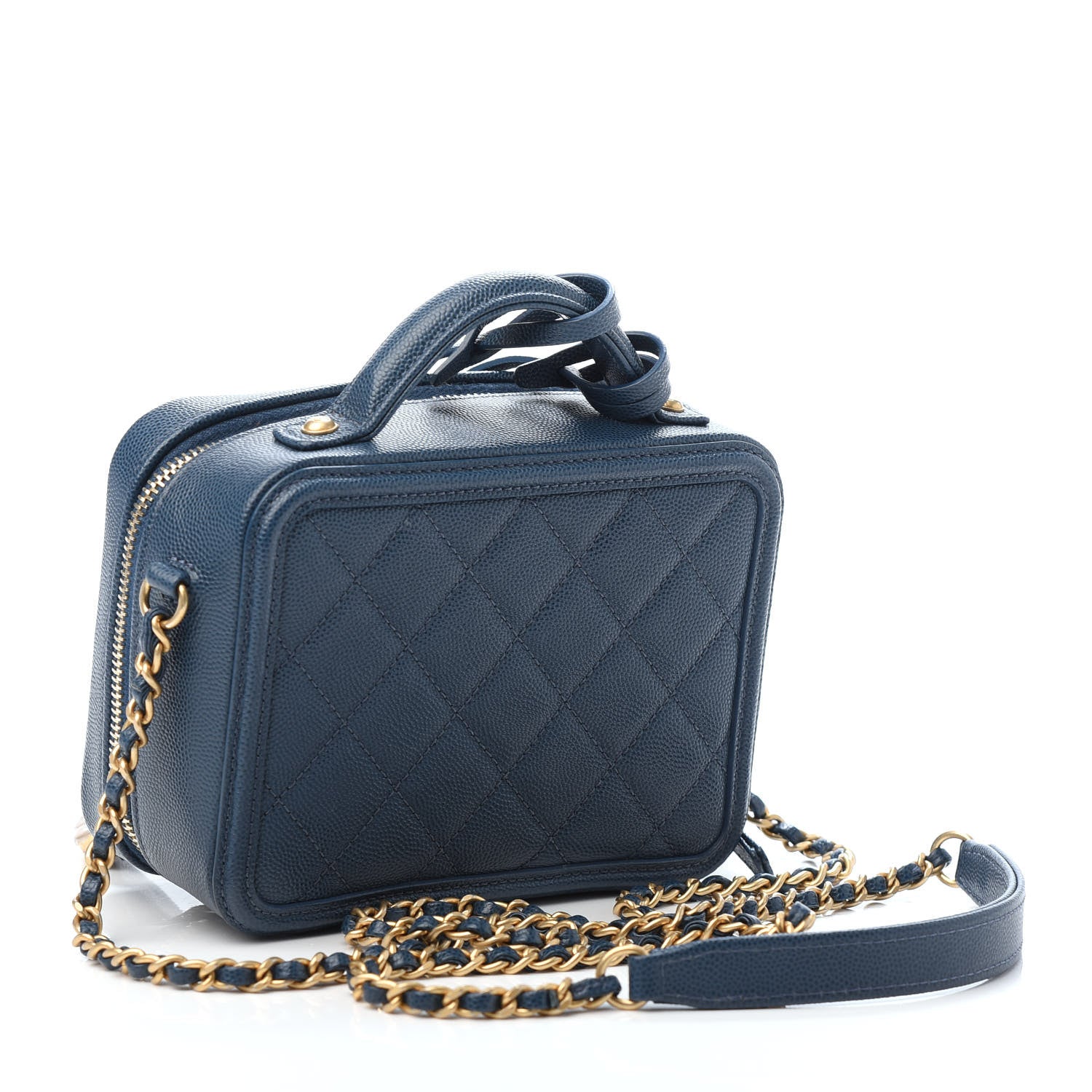 Chanel Caviar Quilted Small CC Filigree Vanity Case Dark Blue 3 of 9