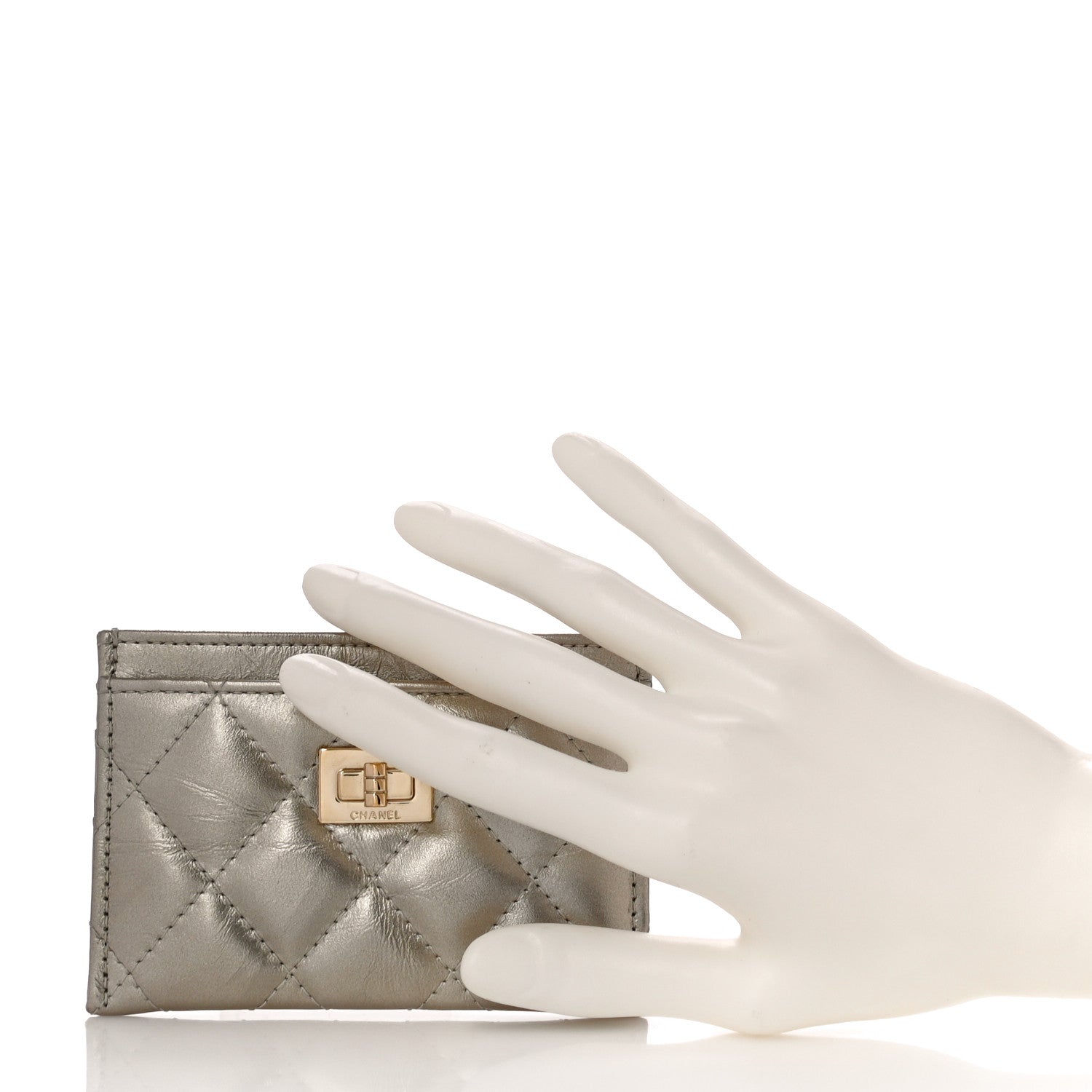 Chanel Metallic Aged Calfskin Quilted Reissue Card Holder Light Gold 2 of 12