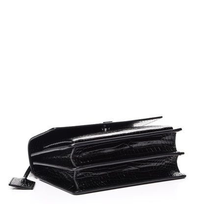 Saint Laurent Calfskin Crocodile Embossed Medium Monogram Sunset Black 4 of 7
