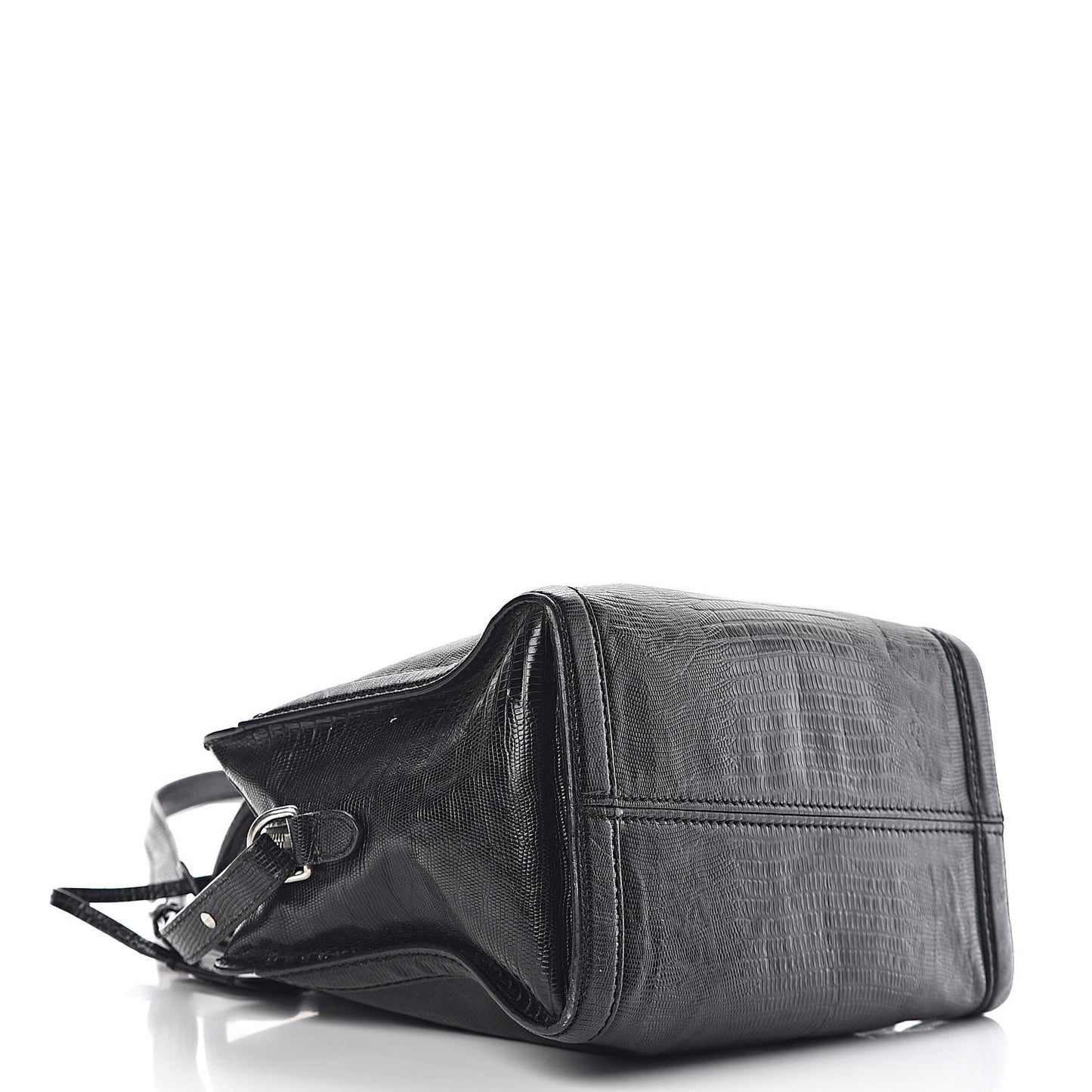 Calfskin Lizard Embossed Small Skull Padlock Zip Around Tote Black