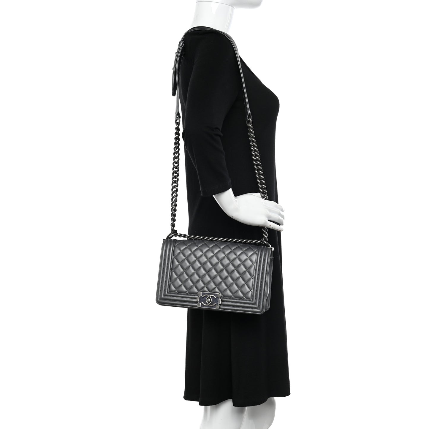 Lambskin Quilted Medium Boy Flap Dark Grey
