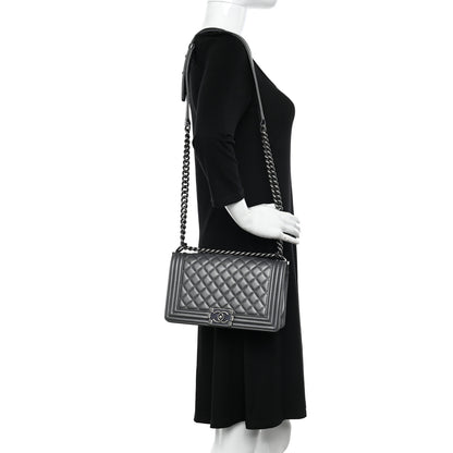 Chanel Lambskin Quilted Medium Boy Flap Dark Grey 2 of 12