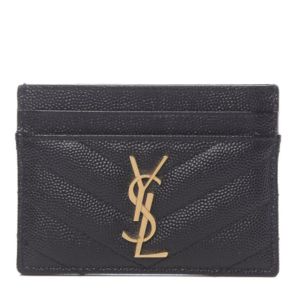 Saint Laurent Grain De Poudre Matelasse Chevron Monogram Credit Card Case Black 1 of 8