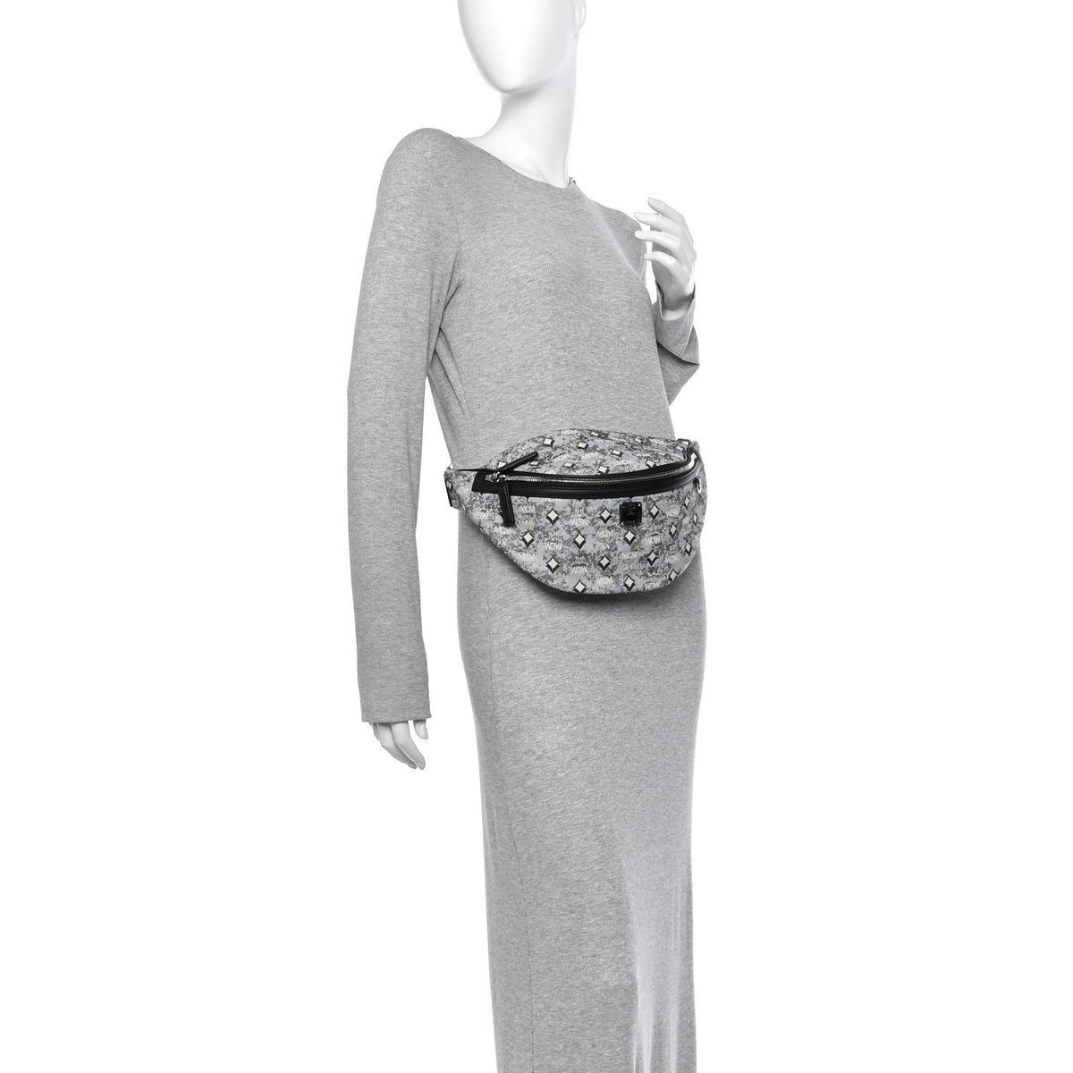 MCM Jacquard Medium Fursten Belt Bag Grey 2 of 9
