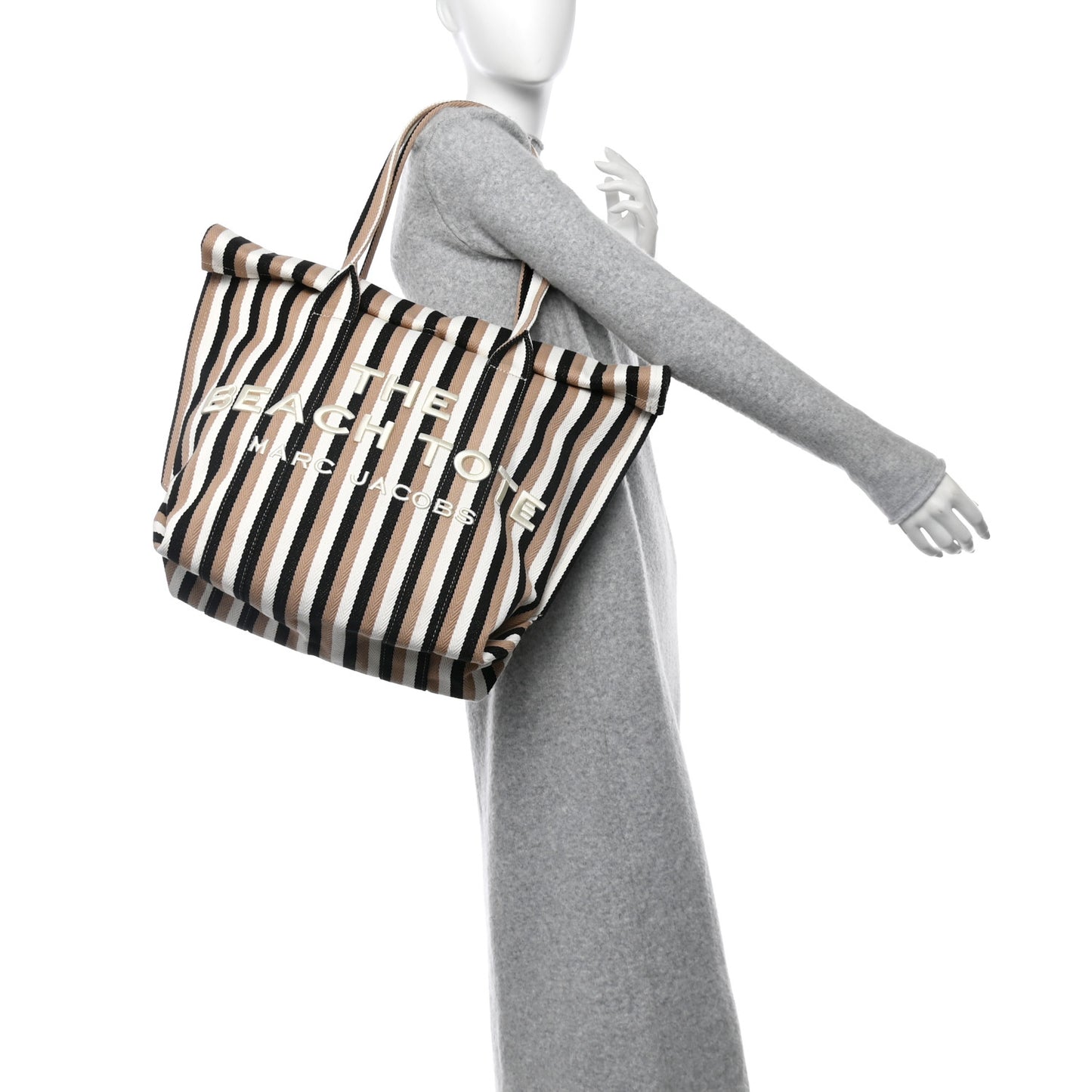 Jacquard Striped Beach Tote Bag Camel Multi