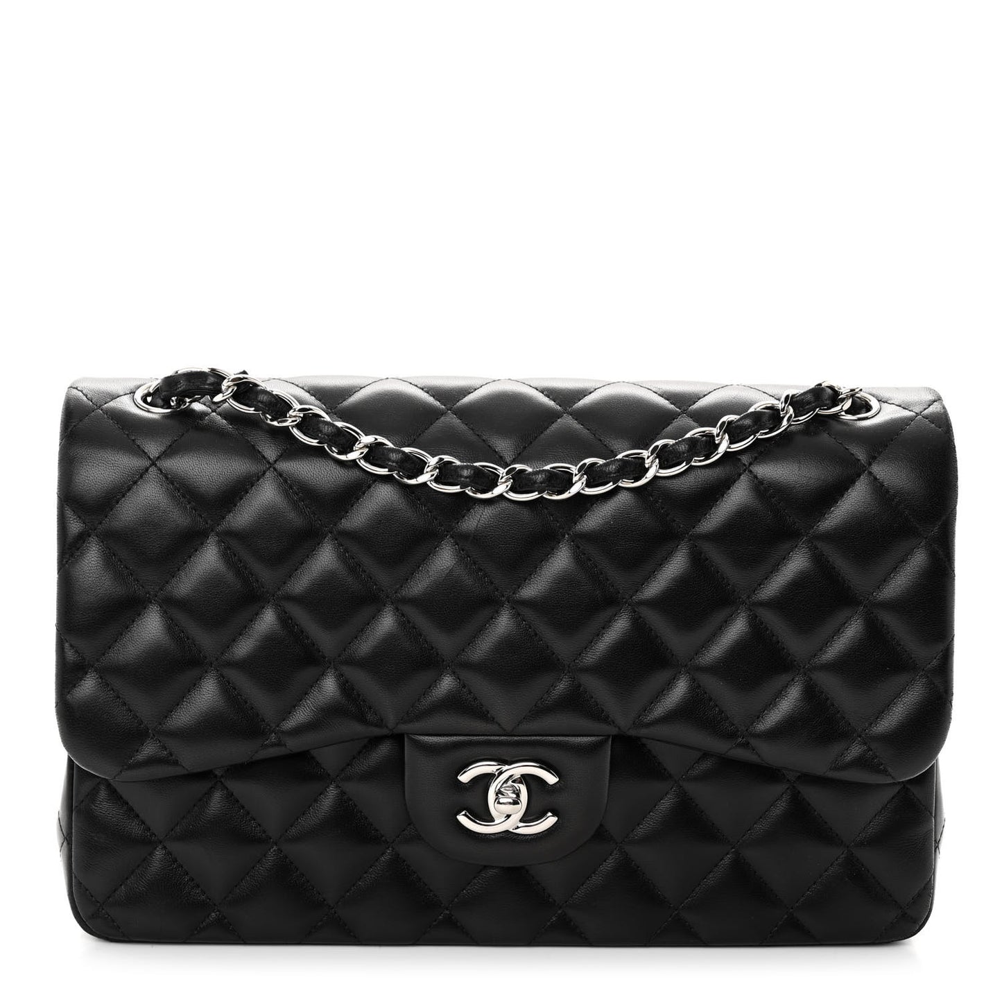 Lambskin Quilted Jumbo Double Flap Black