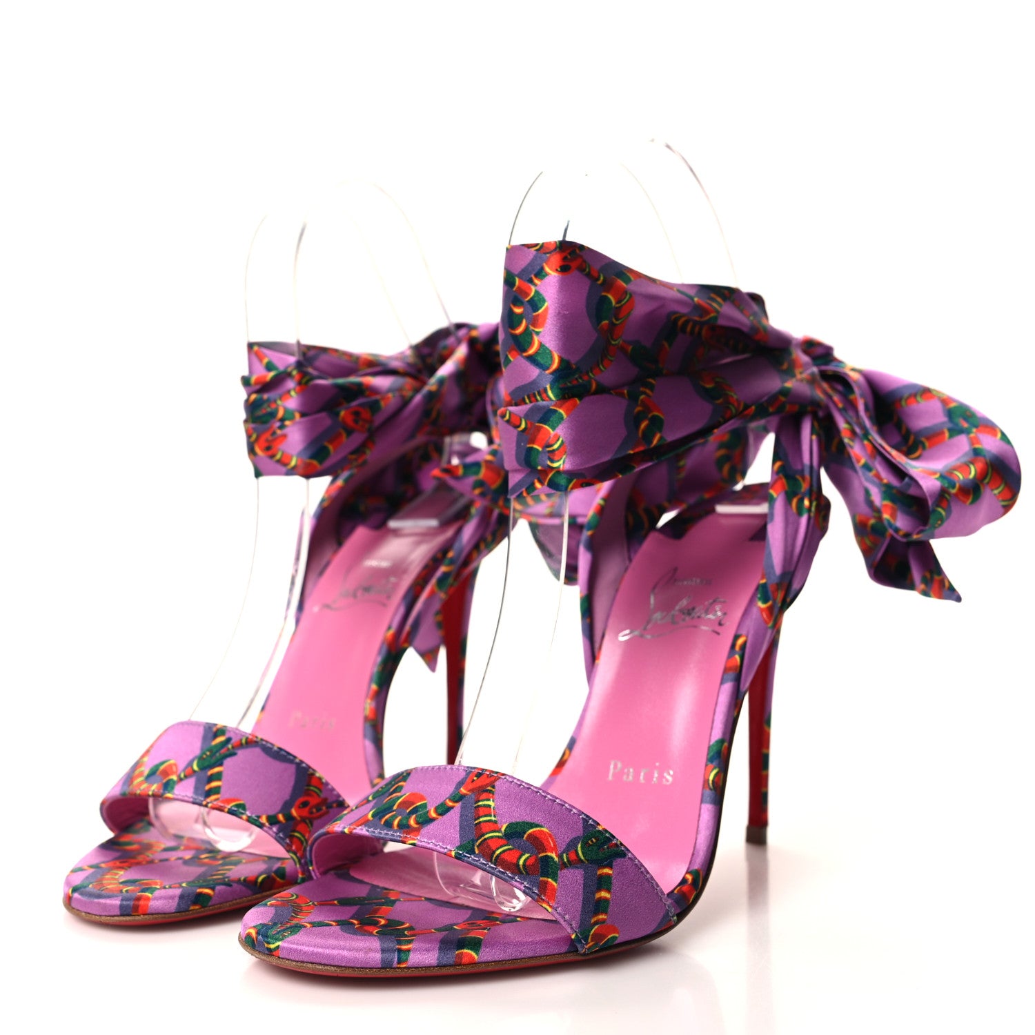 Christian Louboutin Crepe Satin Naja Chain Sandale Du Desert 100 Ankle Wrap Sandals 36.5 Gummy 3 of 9