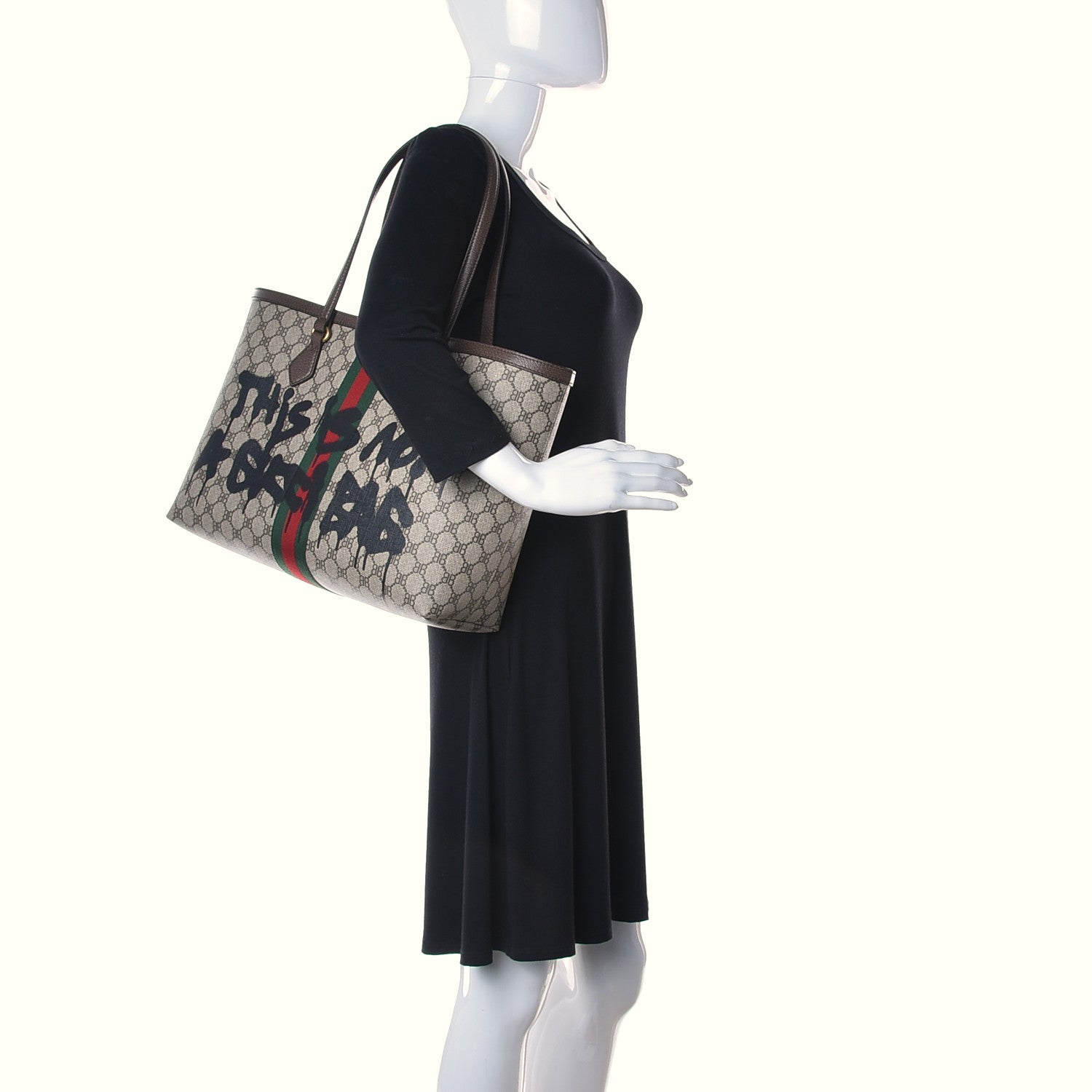 Gucci X BALENCIAGA BB Supreme Monogram Web Graffiti Medium Ophidia Shopping Tote Beige New Acero 2 of 13