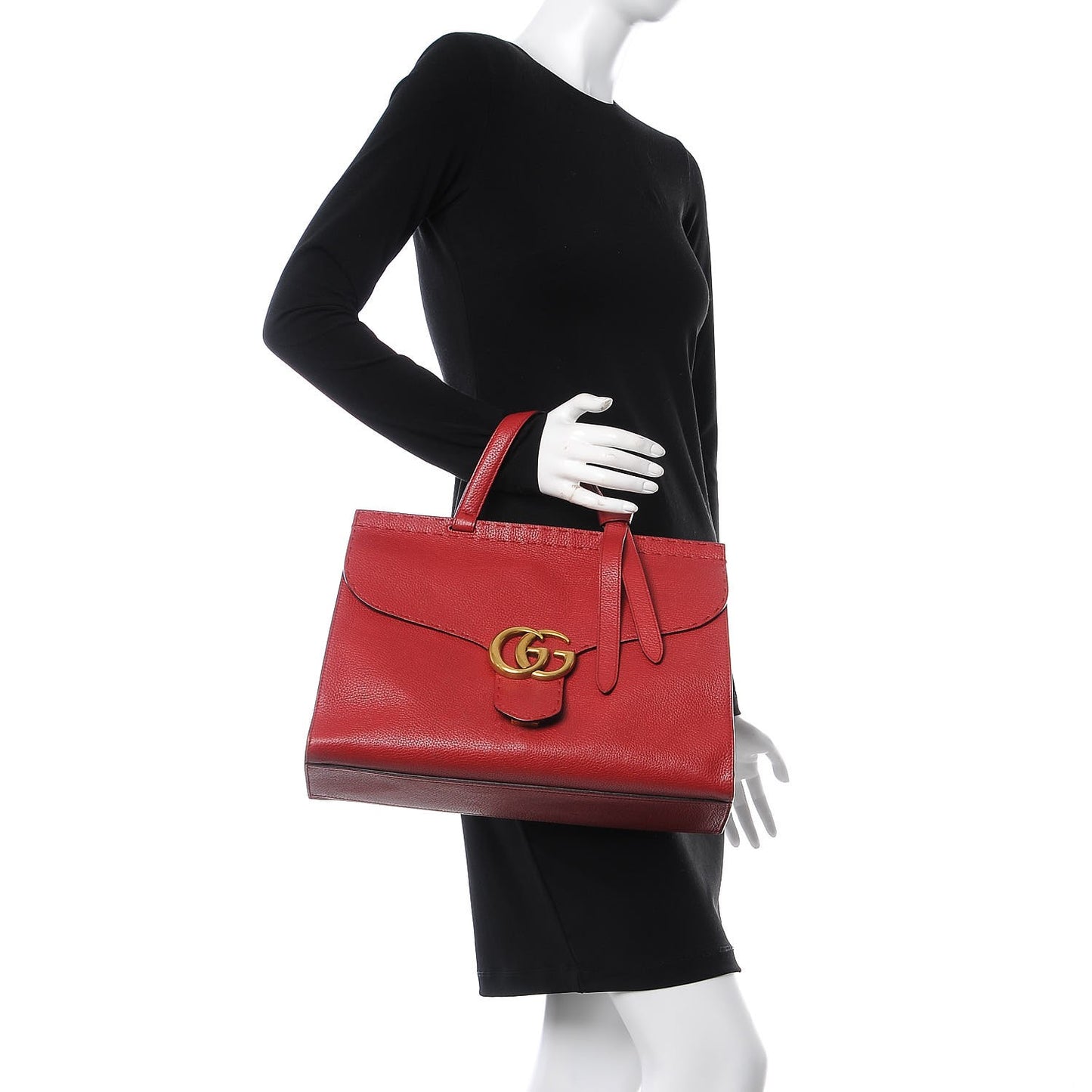 Calfskin Medium GG Marmont Top Handle Bag Vulcanic Red