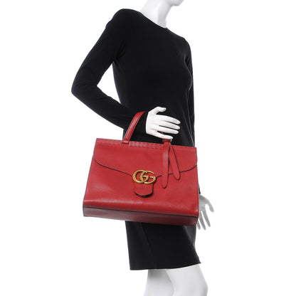 Gucci Calfskin Medium GG Marmont Top Handle Bag Vulcanic Red 2 of 7