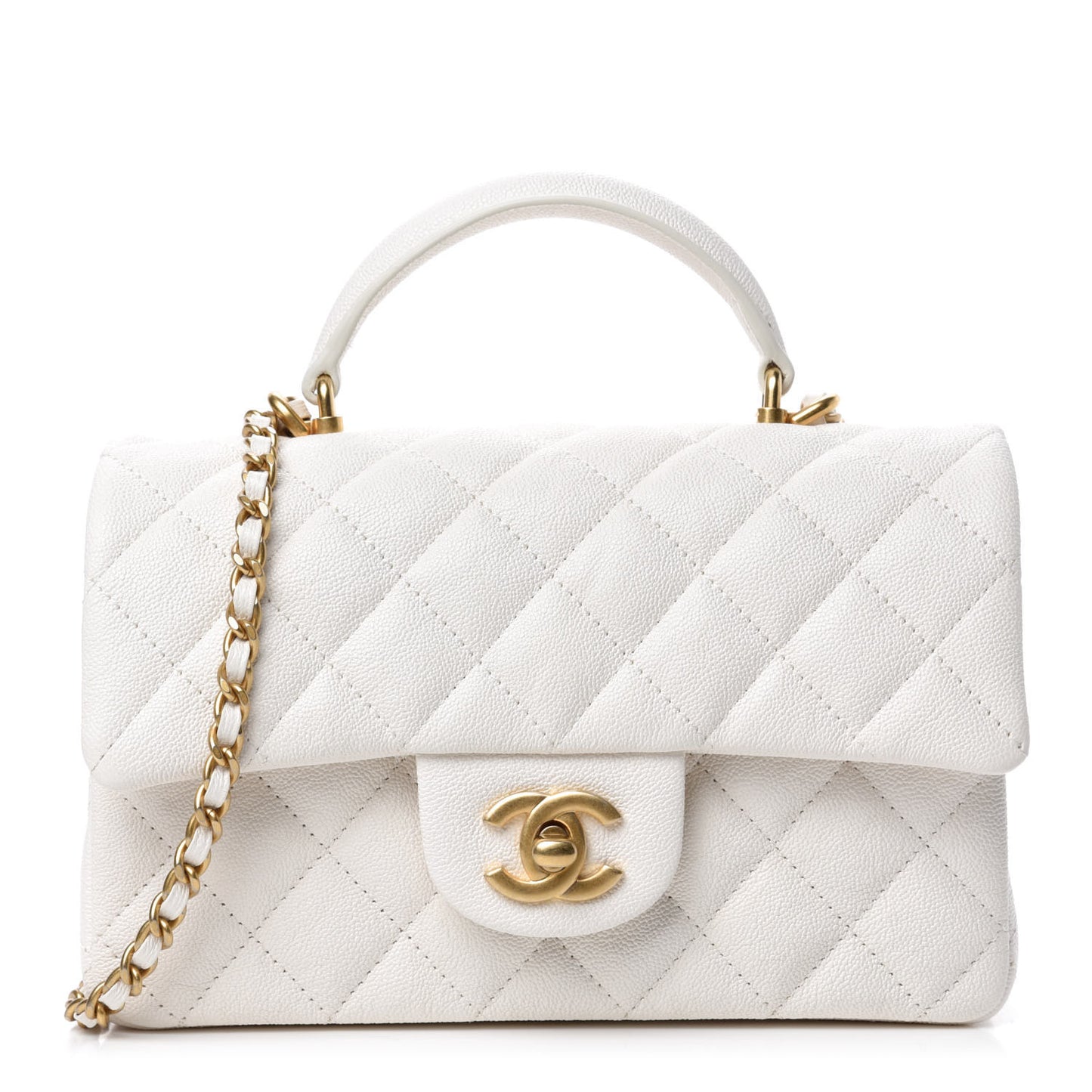 Caviar Quilted Mini Top Handle Rectangular Flap White