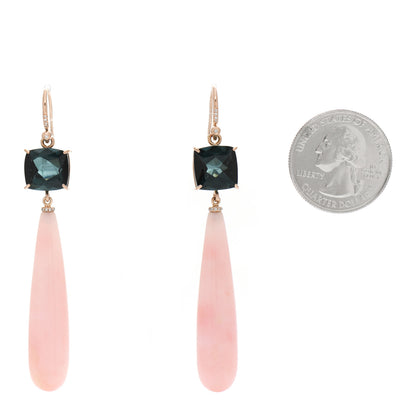 Irene Neuwirth 18K Rose Gold Diamond Pink Opal Blue Tourmaline Drop Earrings 2 of 6