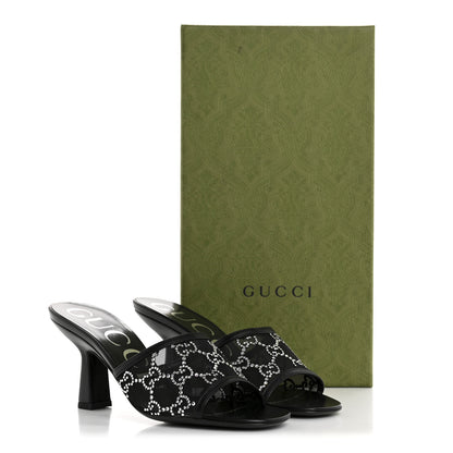 Gucci Tela Retino Kid Scamosciato Crystal GG Monogram Square Demi Mule Sandals 35.5 Black 9 of 9