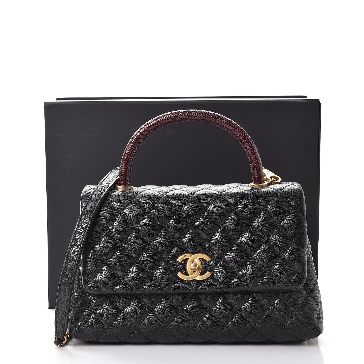 Caviar Lizard Quilted Small Coco Handle Flap Black