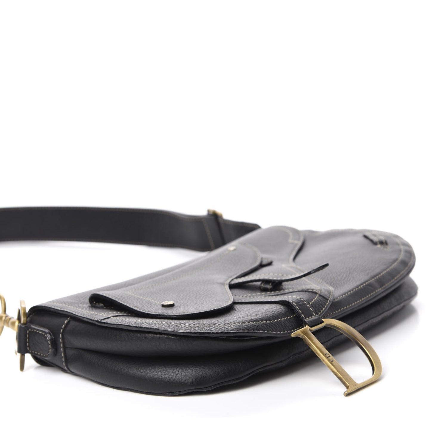 Grained Calfskin Double Saddle Bag Black