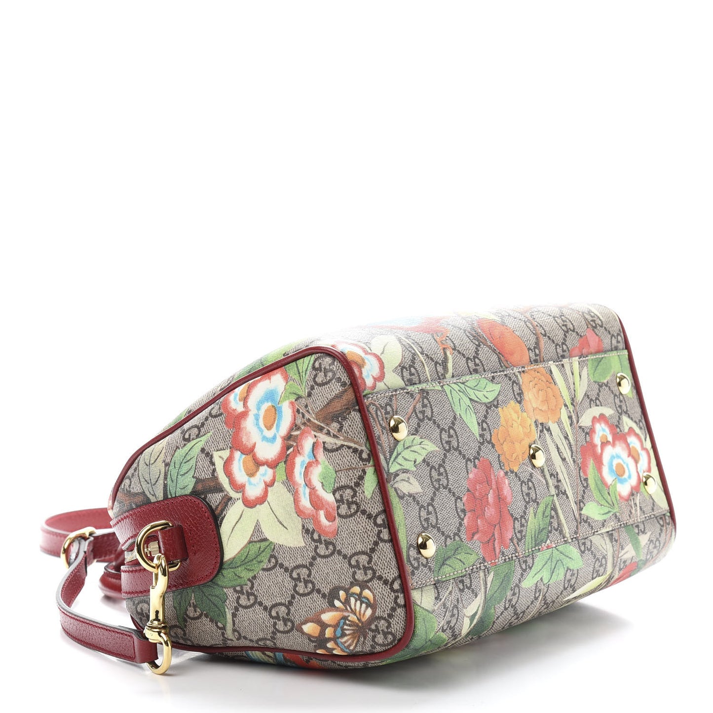 GG Supreme Monogram Tian Small Boston Beige Multicolor Red