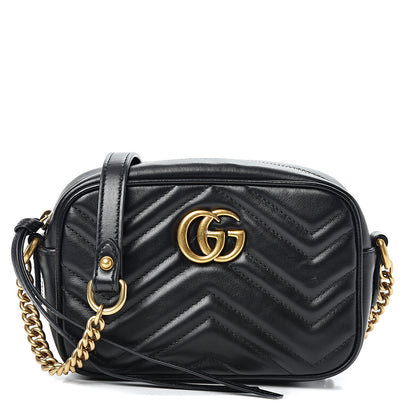 Gucci Calfskin Matelasse Mini GG Marmont Chain Shoulder Bag Black 1 of 10