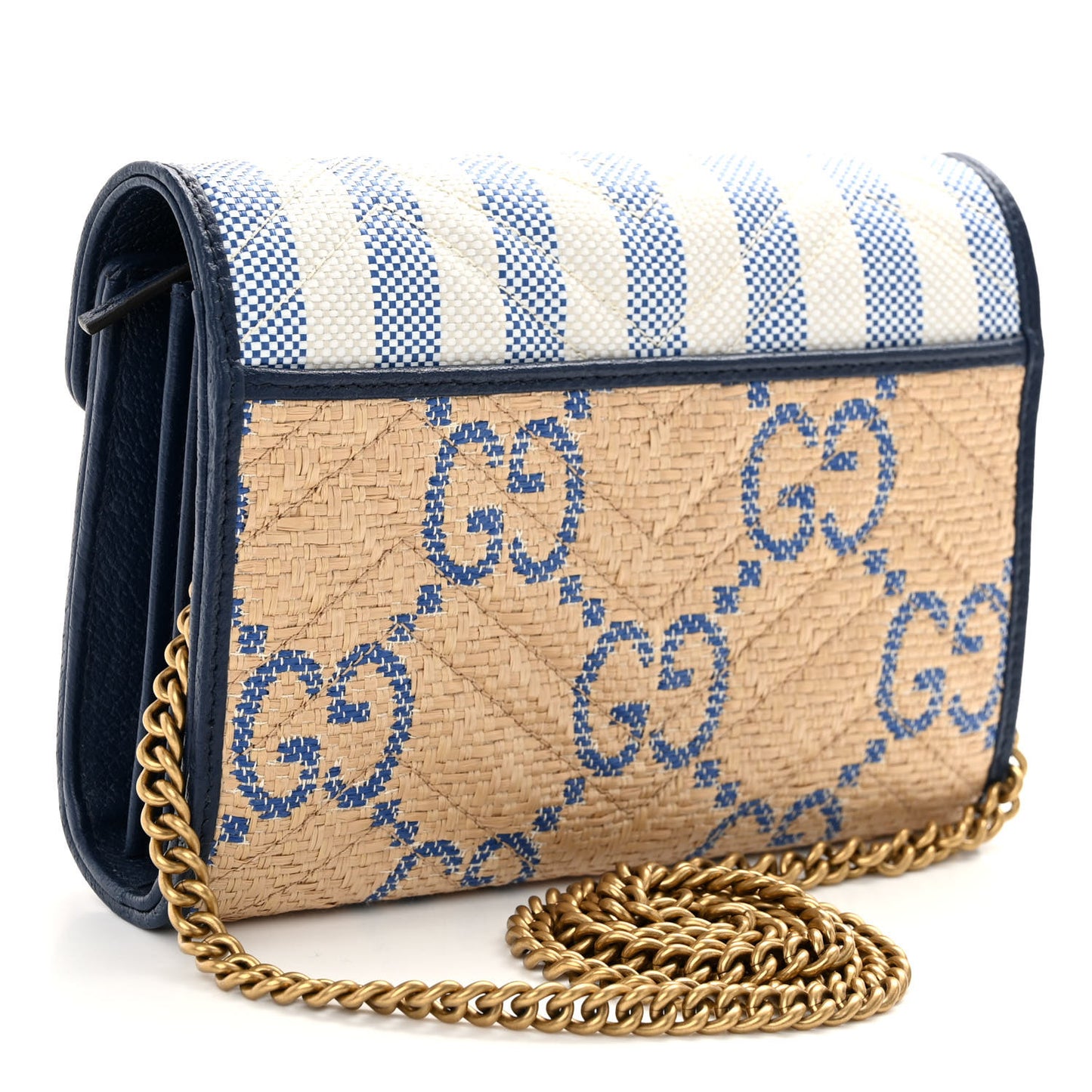 Raffia GG Monogram Matelasse GG Marmont Chain Wallet Mystic White Royale Natural