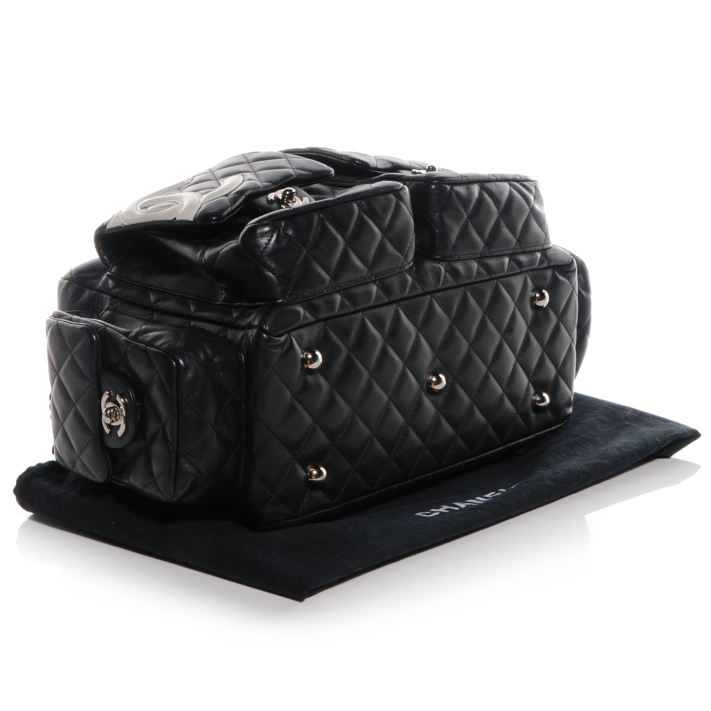 Calfskin Quilted Large Cambon Multipocket Reporter Black White
