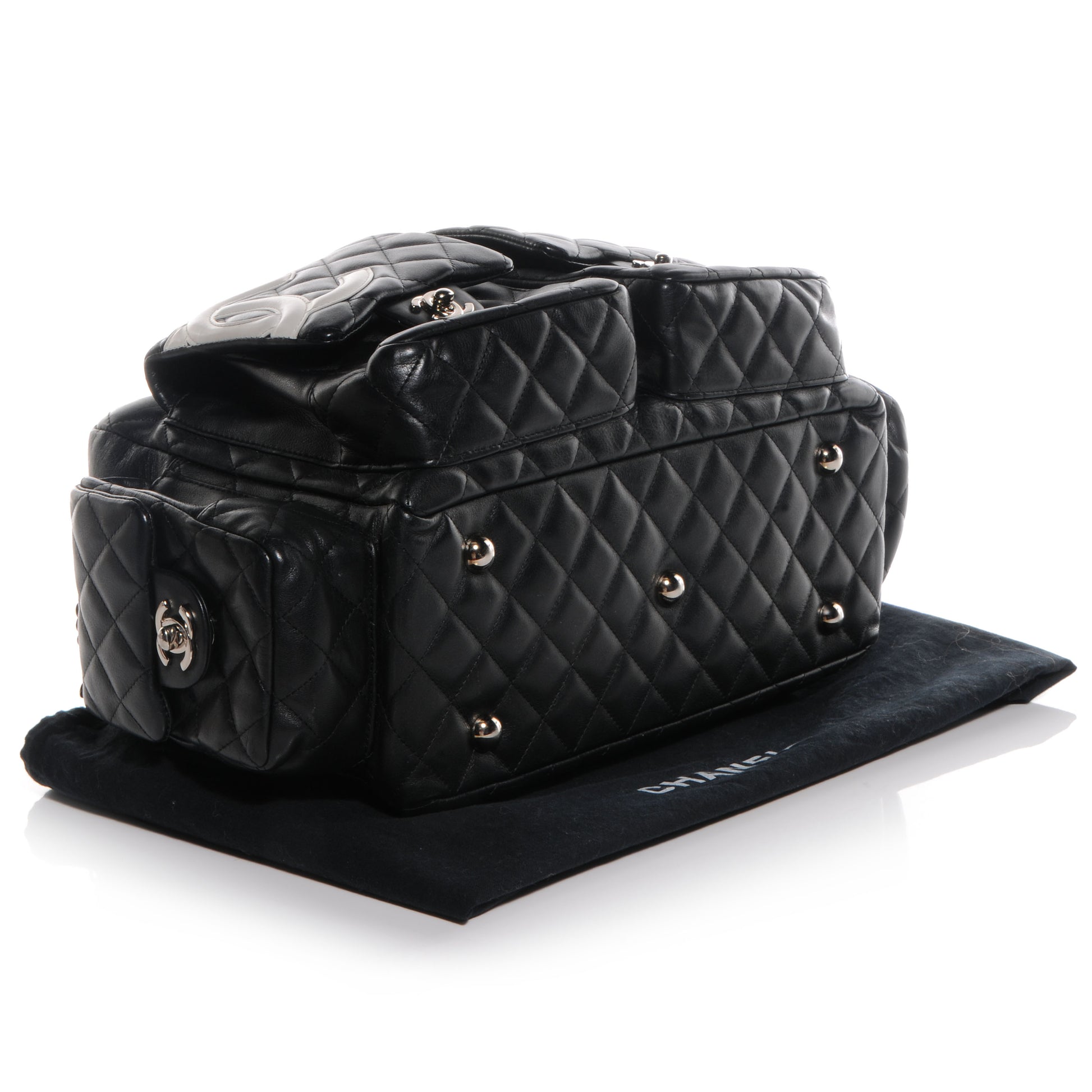 Chanel Calfskin Quilted Large Cambon Multipocket Reporter Black White 4 of 8