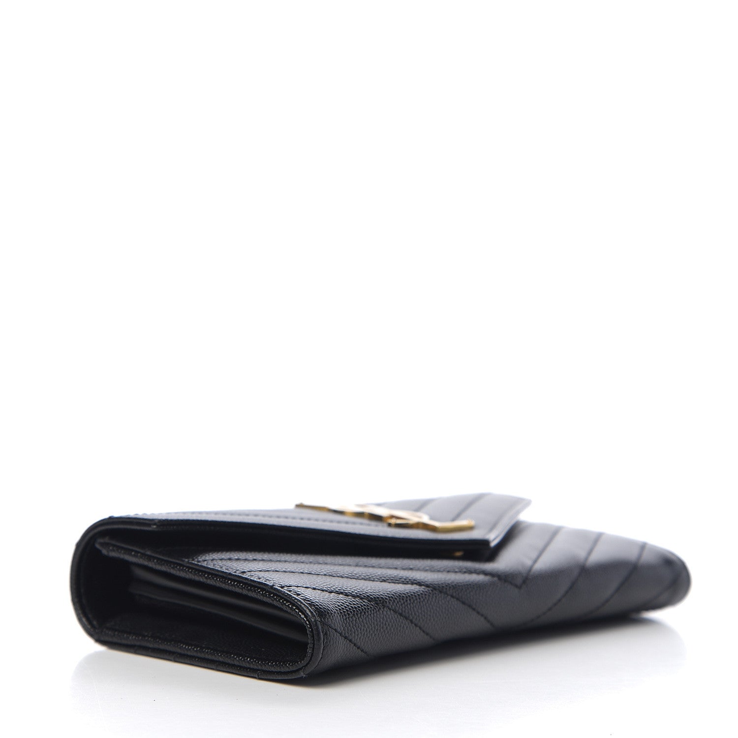 Saint Laurent Grain De Poudre Matelasse Chevron Monogram Flap Wallet Black 3 of 5