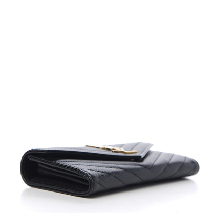 Saint Laurent Grain De Poudre Matelasse Chevron Monogram Flap Wallet Black 3 of 5