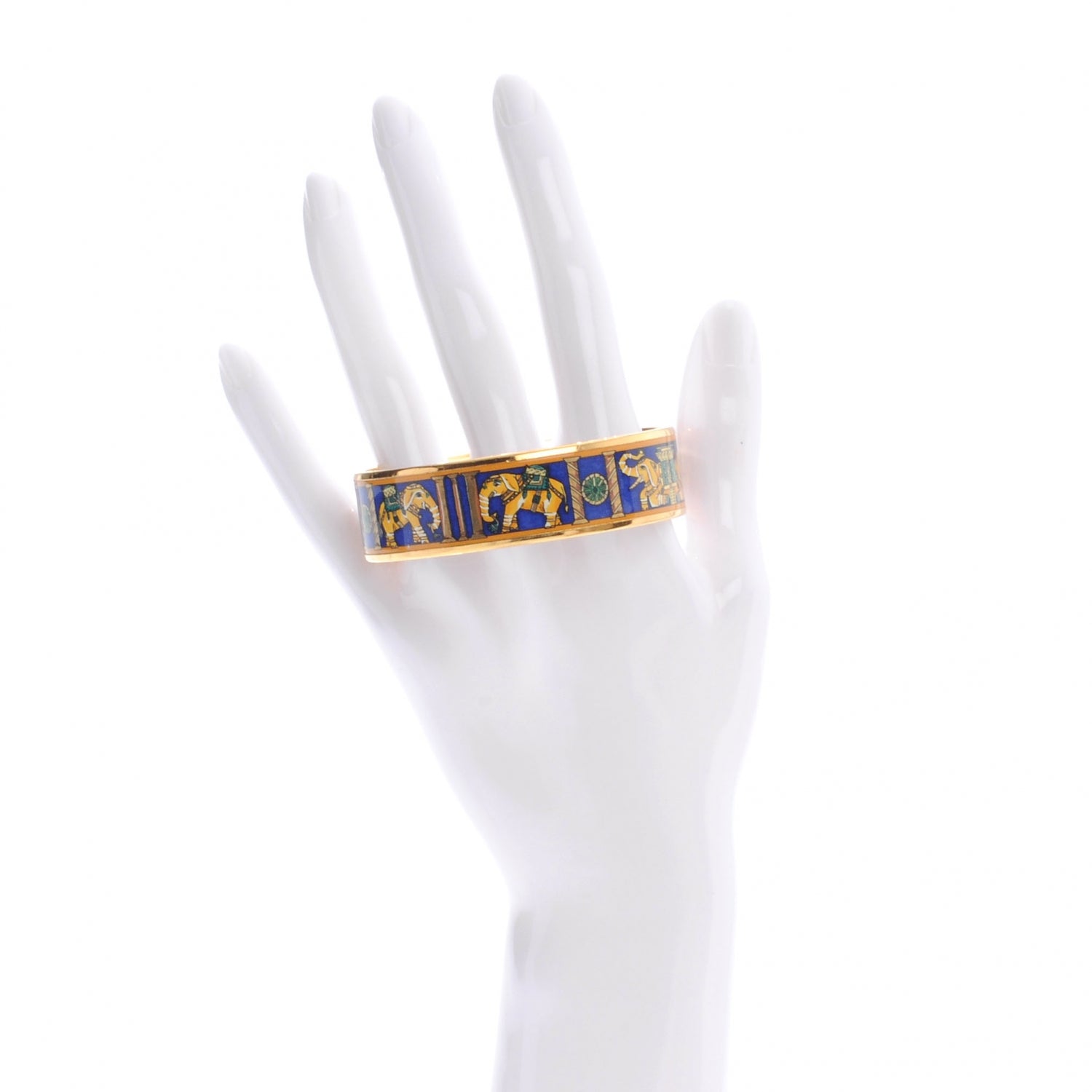 Hermes Enamel Printed Elephant Torana Wide Bracelet 65 2 of 8