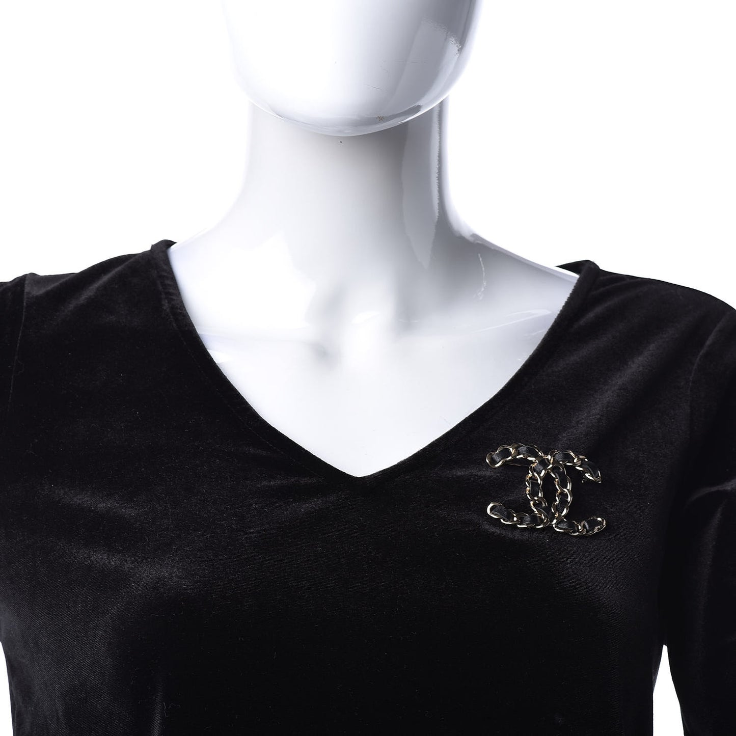 Lambskin Chain CC Brooch Black Gold