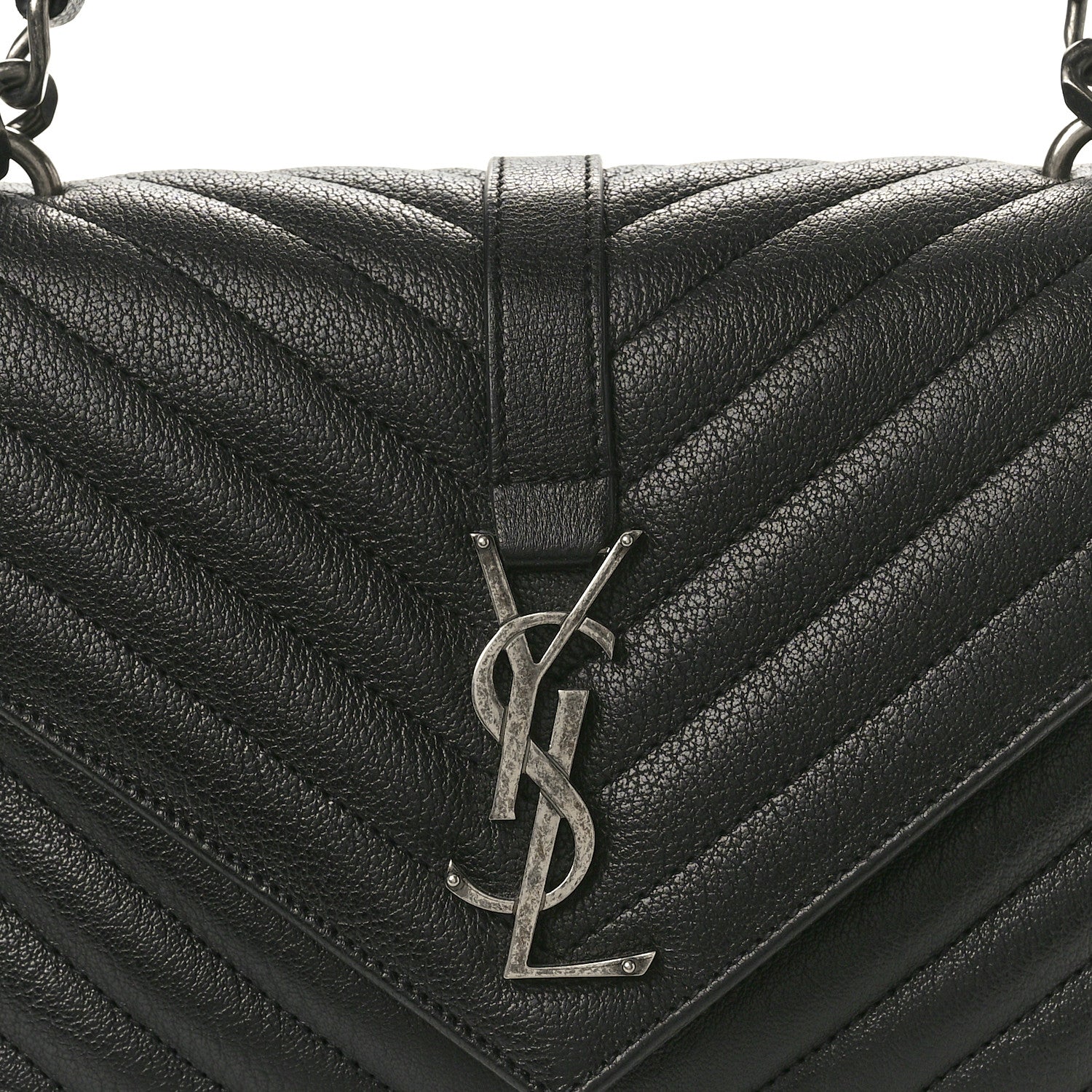 Saint Laurent Sheepskin Matelasse Chevron Monogram Medium College Bag Black 8 of 10