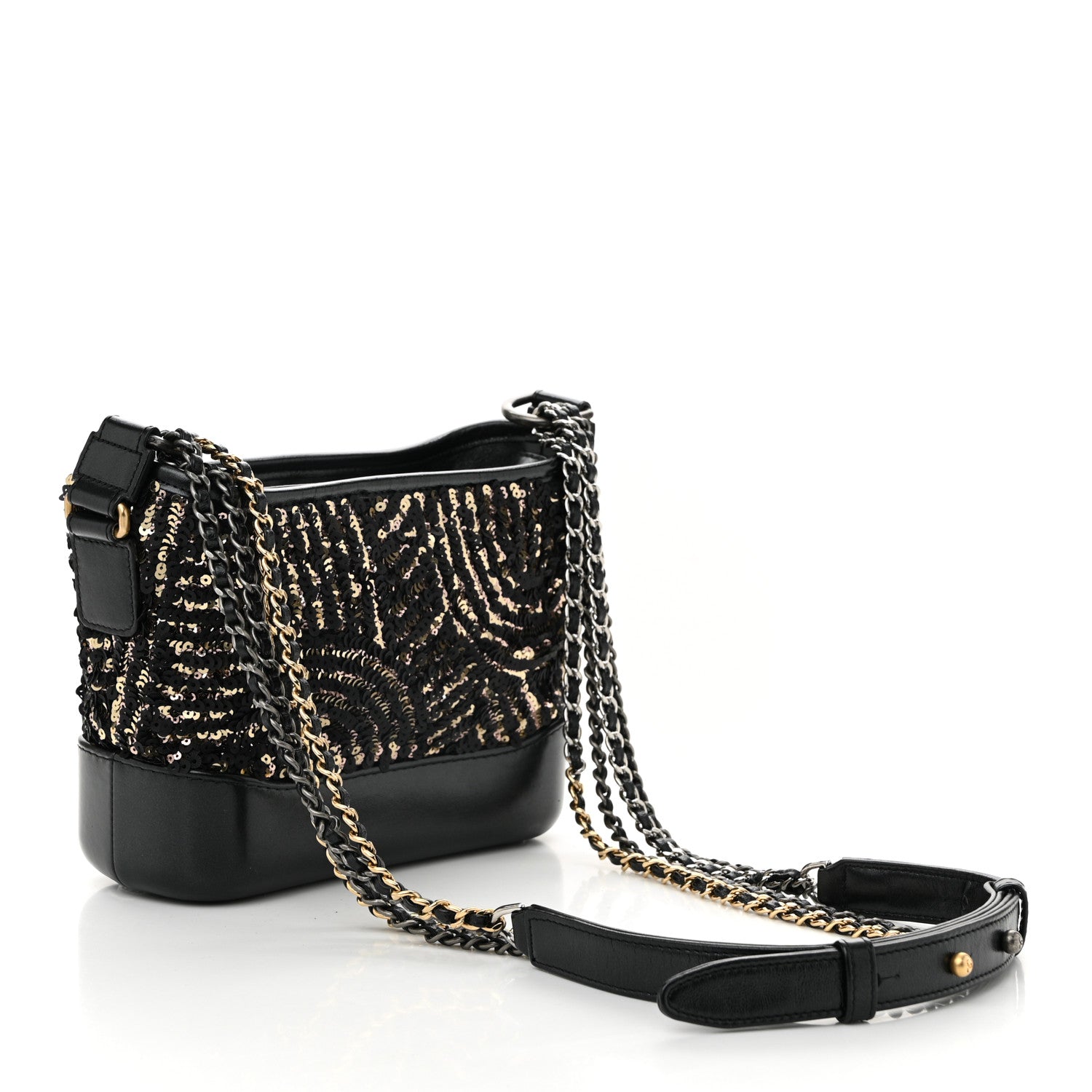 Chanel Sequin Calfskin Small Gabrielle Hobo Black Gold 3 of 10