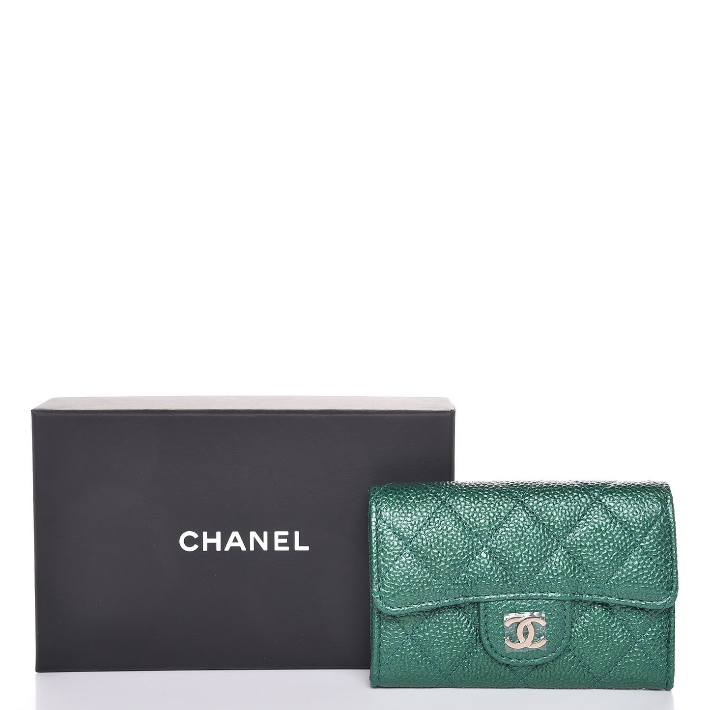 Metallic Caviar Quilted Card Holder Green