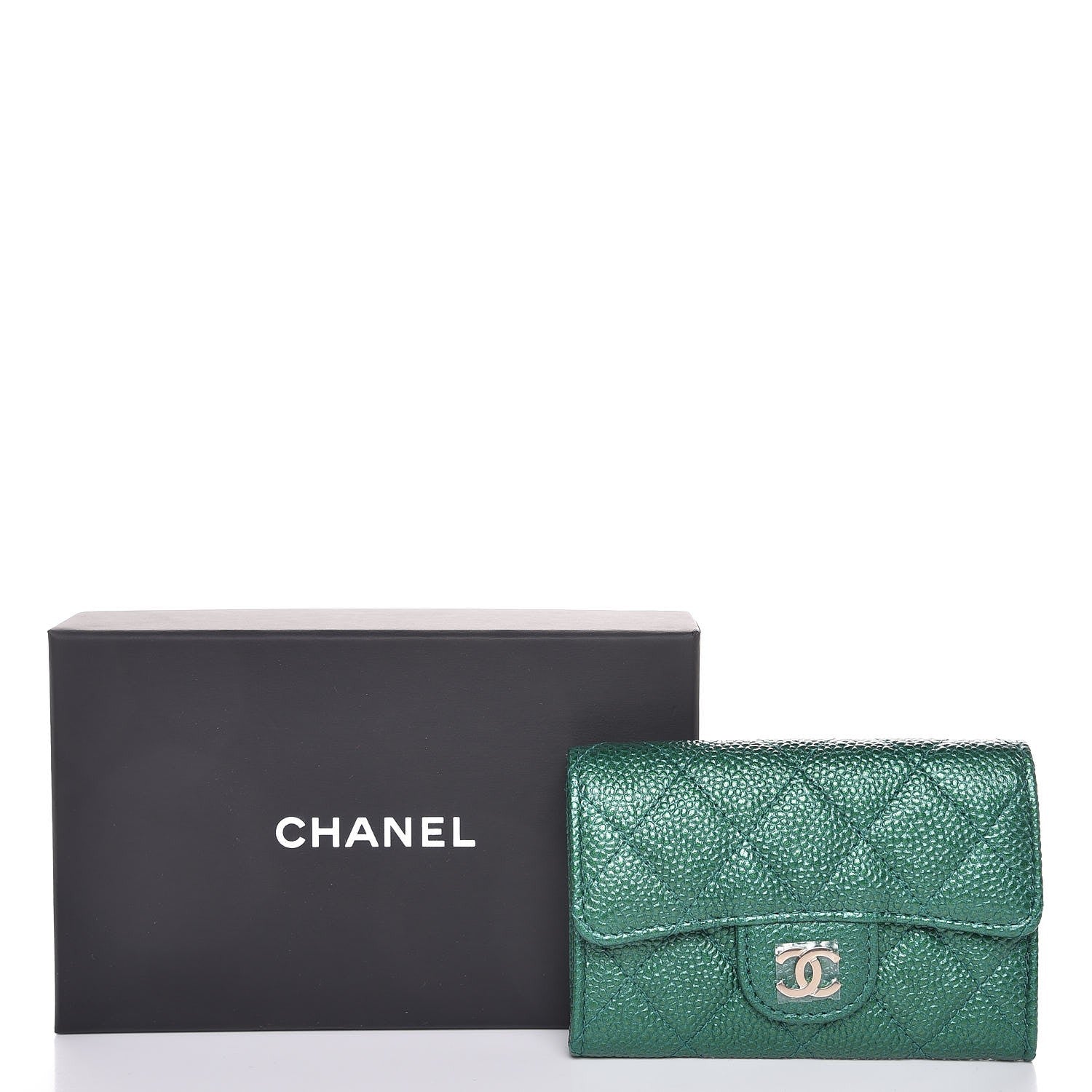 Chanel Metallic Caviar Quilted Card Holder Green 9 of 18