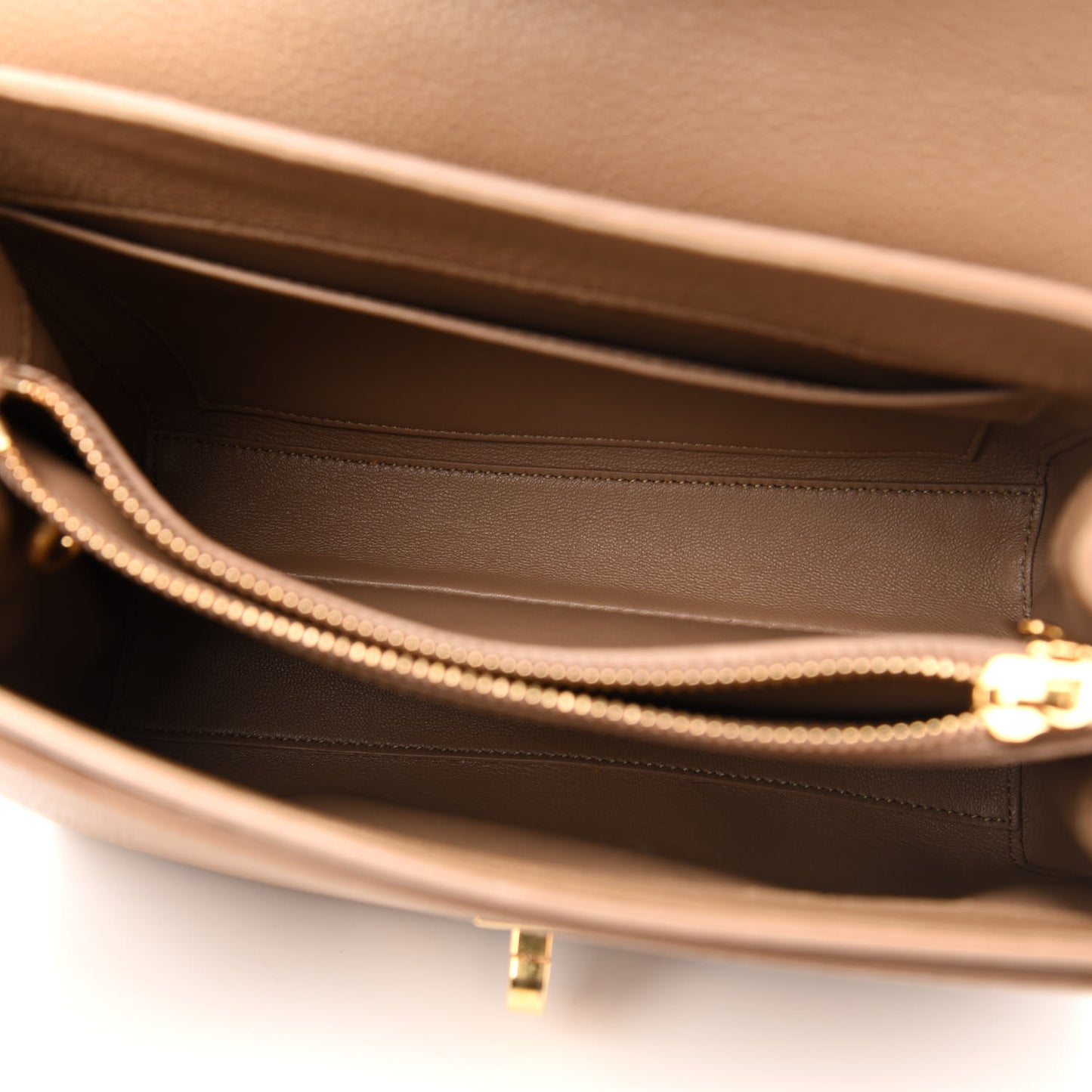 Grained Calfskin Small 16 Top Handle Bag Beige