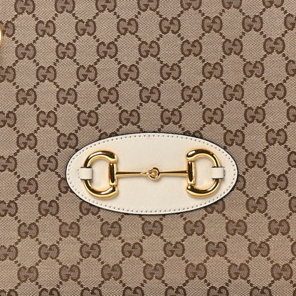 Gucci Monogram Calfskin Medium Horsebit 1955 Tote Bag Beige Mystic White 9 of 11