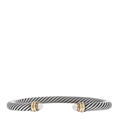 David Yurman Sterling Silver 14K Yellow Gold Pearl 5mm Cable Classics Petite Bracelet 1 of 3