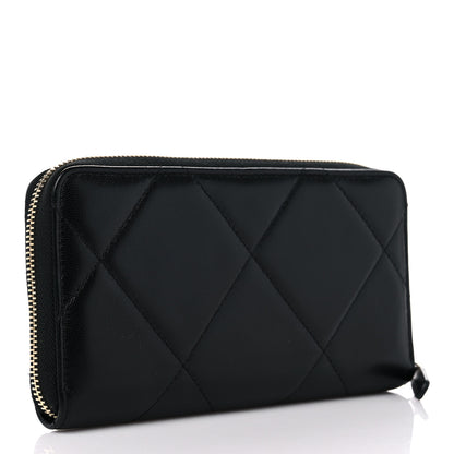 Chanel Shiny Goatskin Quilted Chanel 19 Long Zipped Around Wallet Black 3 of 13