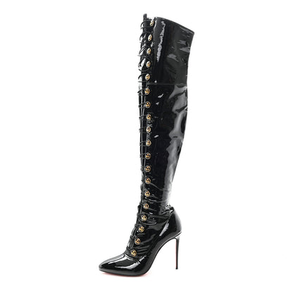 Christian Louboutin Patent Alta 100 Over The Knee Boots 40 Black 1 of 6