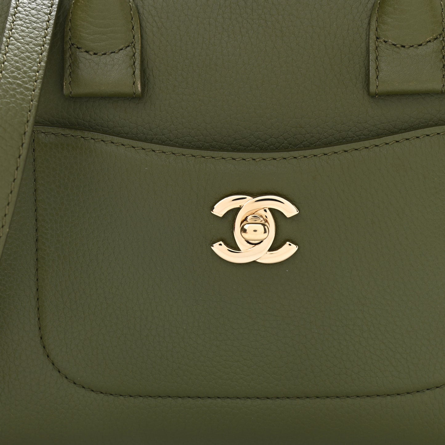 Grained Calfskin Mini Neo Executive Shopper Tote Khaki