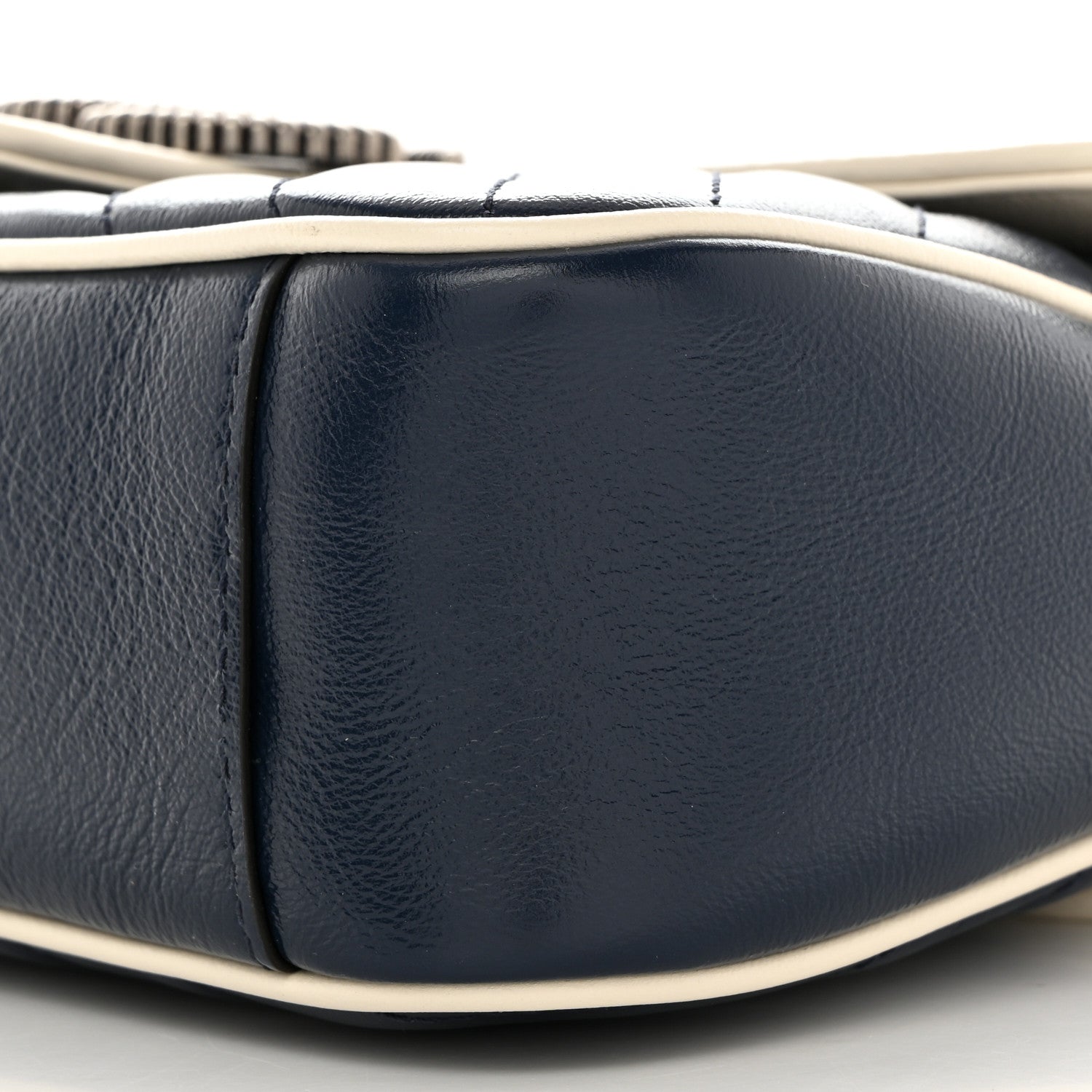 Gucci Vintage Effect Calfskin Matelasse Diagonal Small Torchon GG Marmont Shoulder Bag Blue Agata Mystic White 10 of 10