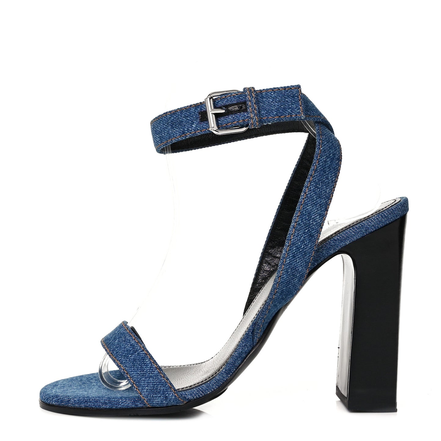 Denim Ankle Strap Round Heel Sandals 38.5 Bleu Clair