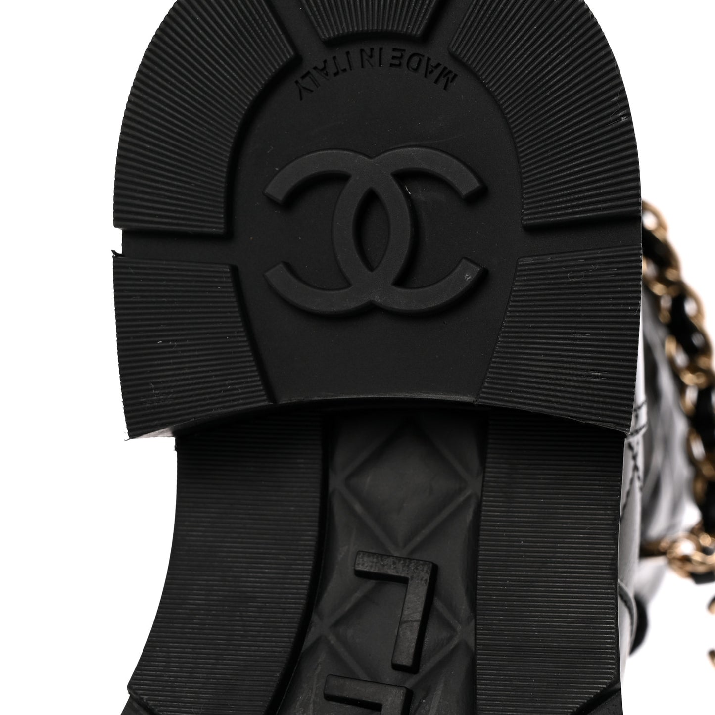 Shiny Calfskin Patent Quilted Chain Lace Up Combat Boots 37 Black