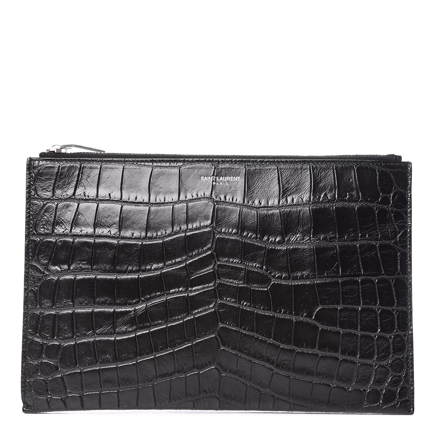 Calfskin Crocodile Embossed Zip Mini Tablet Sleeve Black