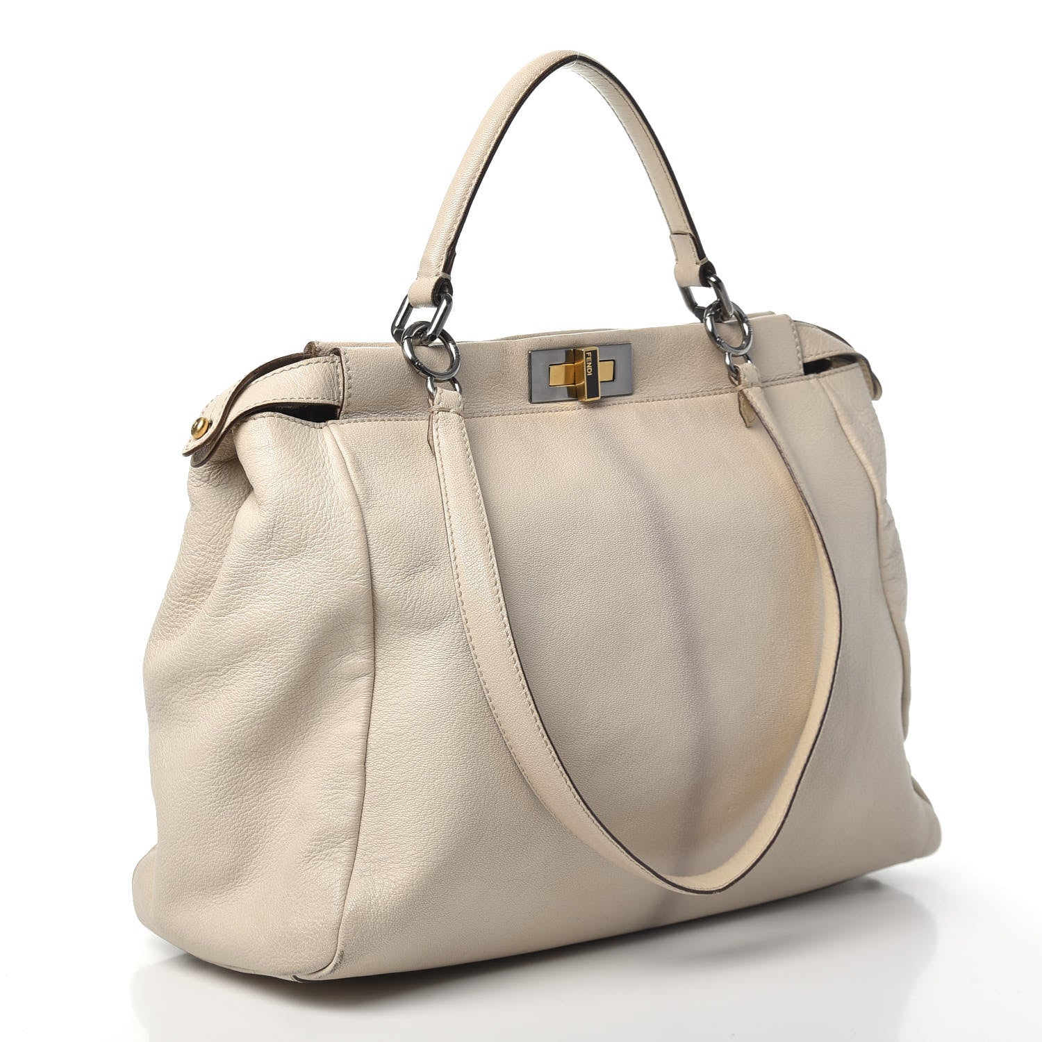 Fendi Goatskin Zucca Large Peekaboo Iconic Satchel Latte Tobacco Moro 3 of 9