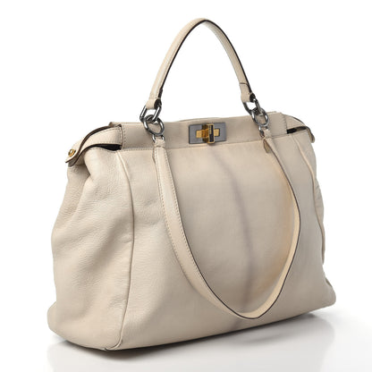 Fendi Goatskin Zucca Large Peekaboo Iconic Satchel Latte Tobacco Moro 3 of 9