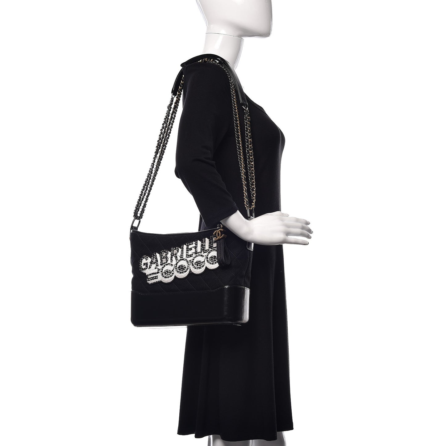 Felt Calfskin Quilted Medium Gabrielle Hobo Black